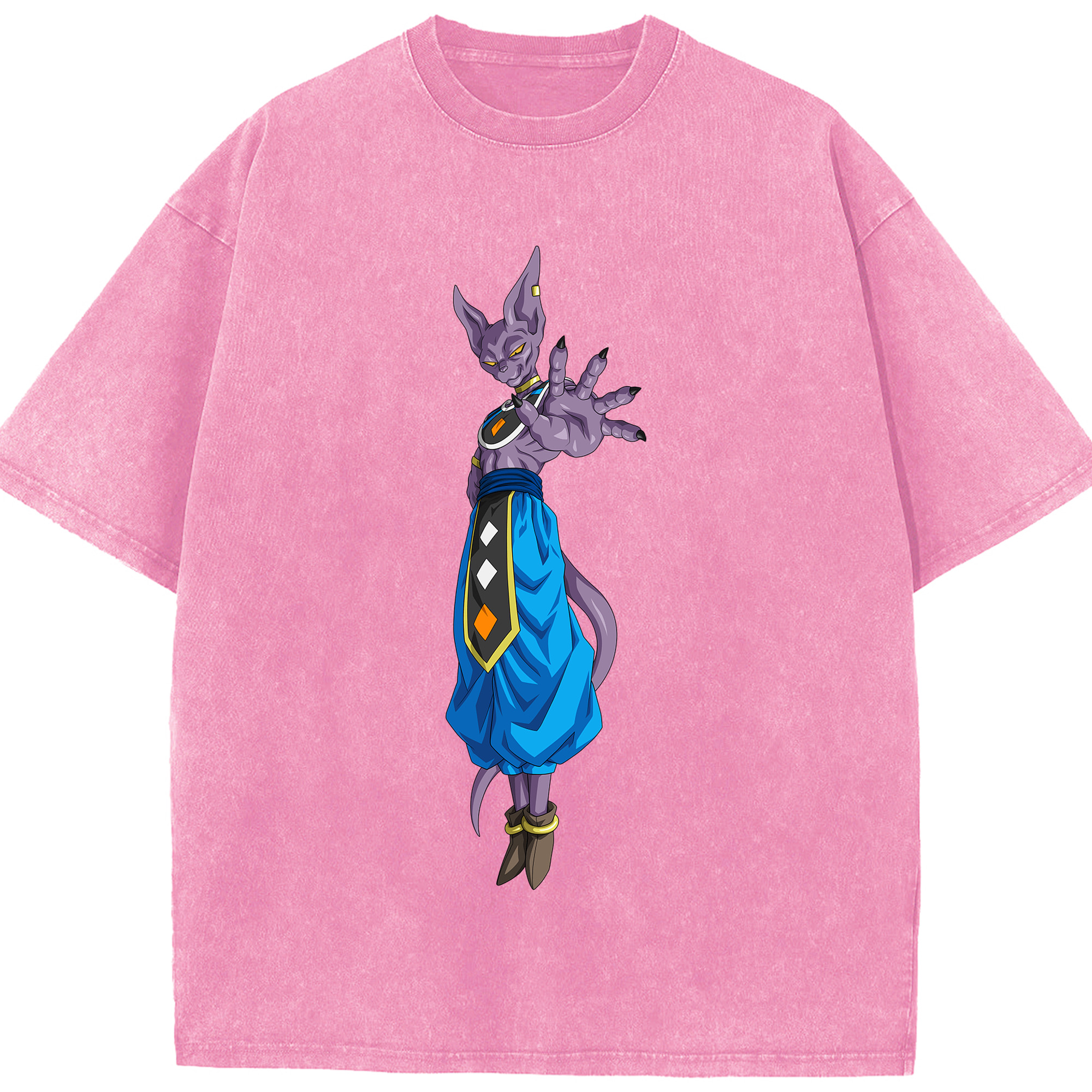 （画像用） ドラゴンボール ビルス 破壊神ビルス DRAGON BALL Beerus Birusu 綿100% ヴィンテージ風 半袖Tシャツ（フロントプリント）